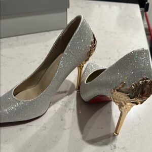 Sparkling Silver Heels with Gold Detailing